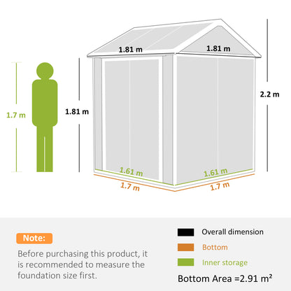 Garden shed dimension diagram showing 1.81 m width and depth, and 2.2 m height