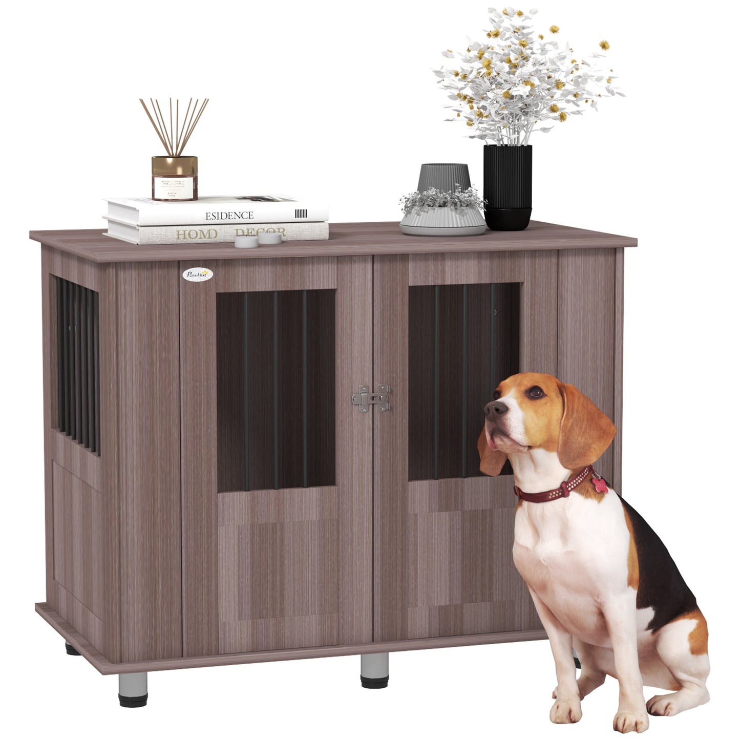 Photo of PawHut Dog Crate Table for Medium and Large Dogs with Magnetic Door for Indoor Use, 95 x 55 x 75 cm, Purple in Purple colour on a white background