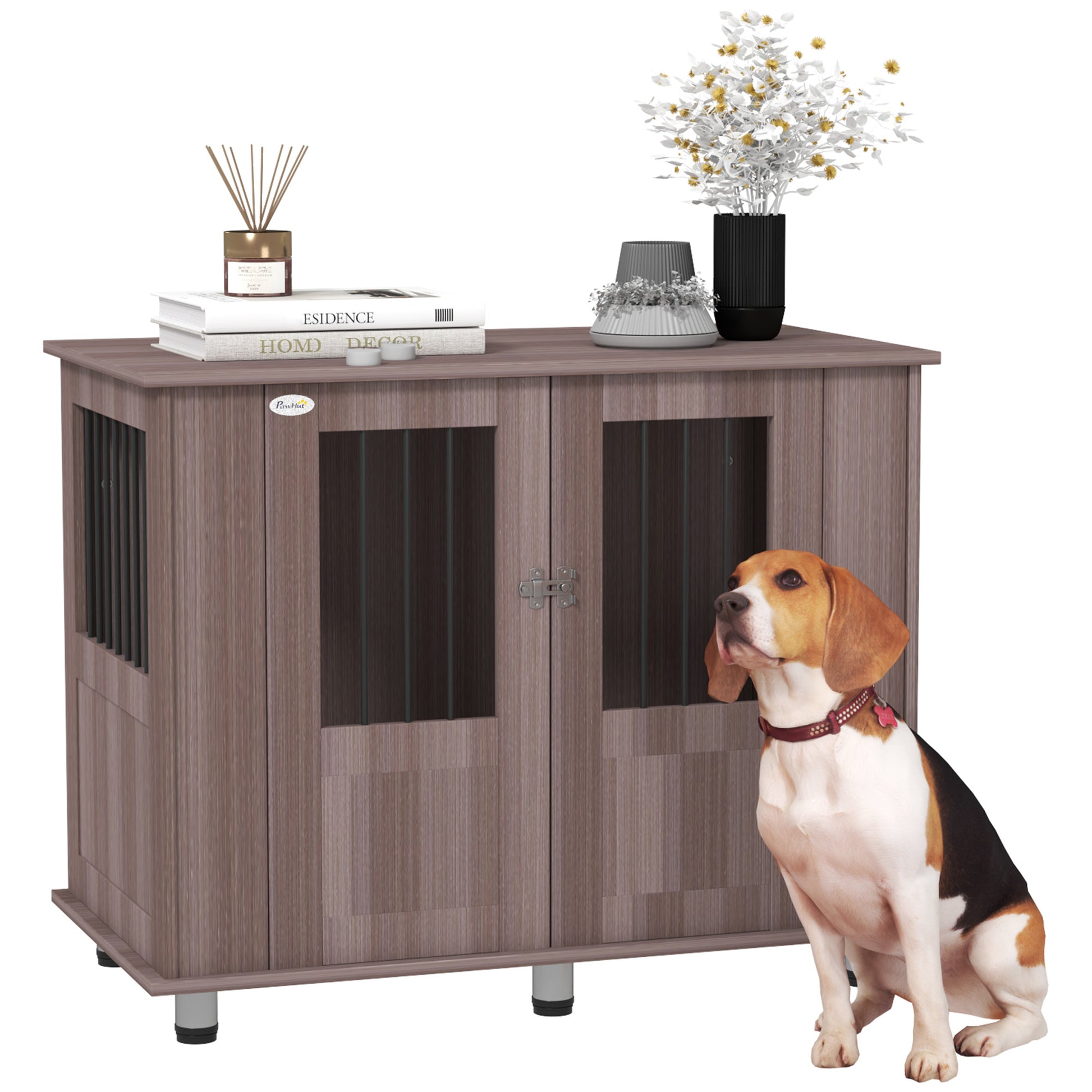 Photo of PawHut Dog Crate Table for Medium and Large Dogs with Magnetic Door for Indoor Use, 95 x 55 x 75 cm, Purple in Purple colour on a white background