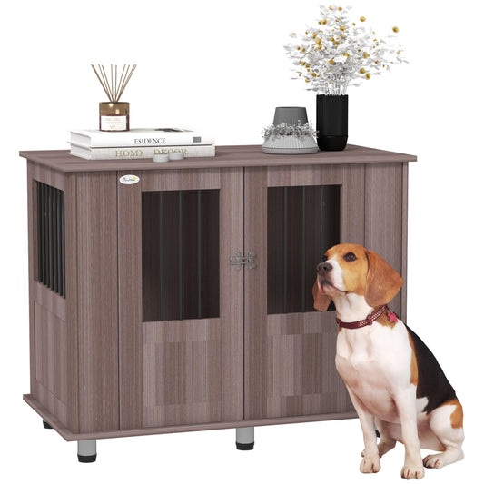 Photo of PawHut Dog Crate Table for Medium and Large Dogs with Magnetic Door for Indoor Use, 95 x 55 x 75 cm, Purple in Purple colour on a white background