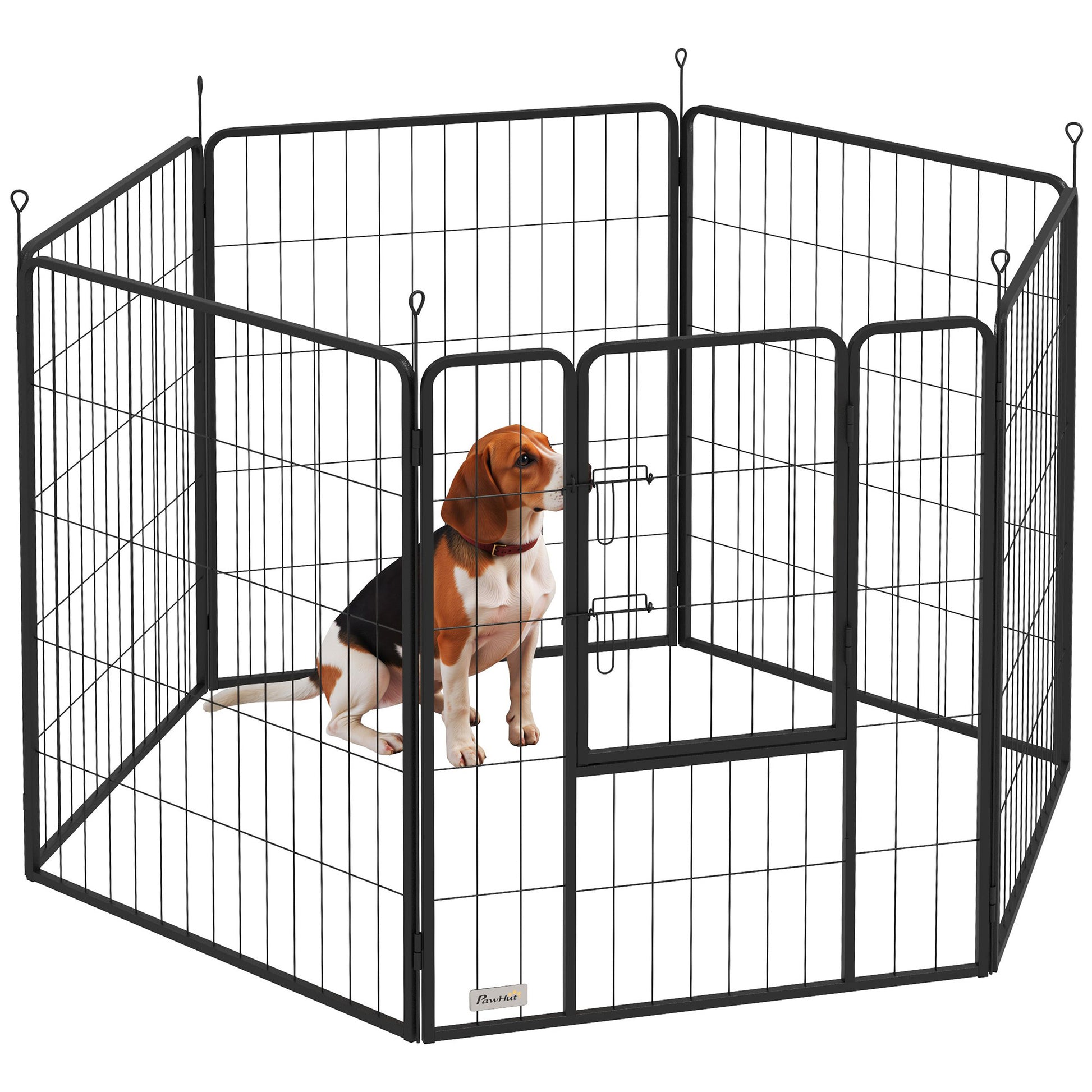 Photo of PawHut 6 Panels Dog Playpen, Portable Detachable Puppy Pen with Door, for Large Dogs, 100cm High, Black in Black colour on a white background