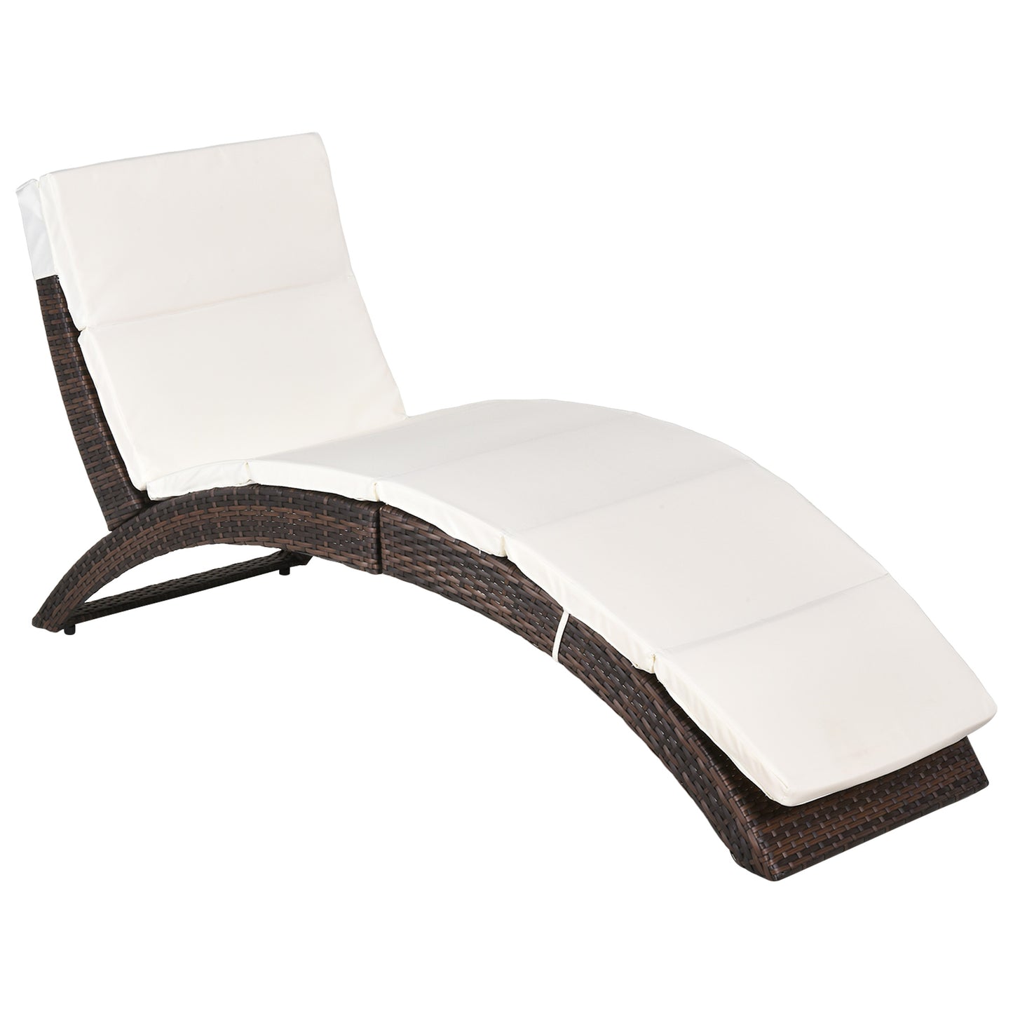Photo of Outsunny Folding Sun Lounger, PE Rattan Garden Lounger Chair with Soft Padded Cushion, Ergonomic Curved Design Sun Bed for Balcony, Garden, Brown in Brown colour on a white background
