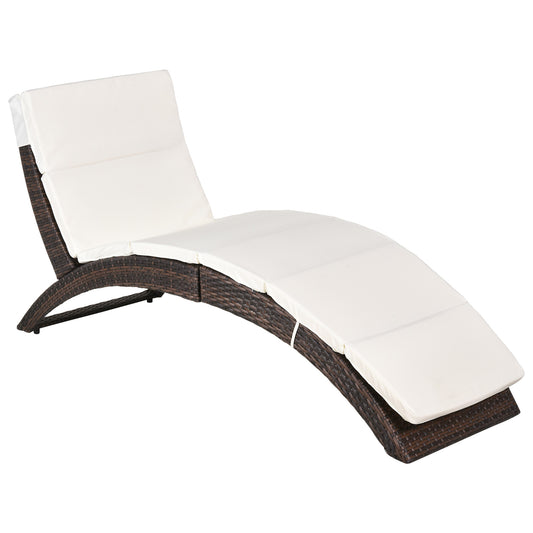 Photo of Outsunny Folding Sun Lounger, PE Rattan Garden Lounger Chair with Soft Padded Cushion, Ergonomic Curved Design Sun Bed for Balcony, Garden, Brown in Brown colour on a white background