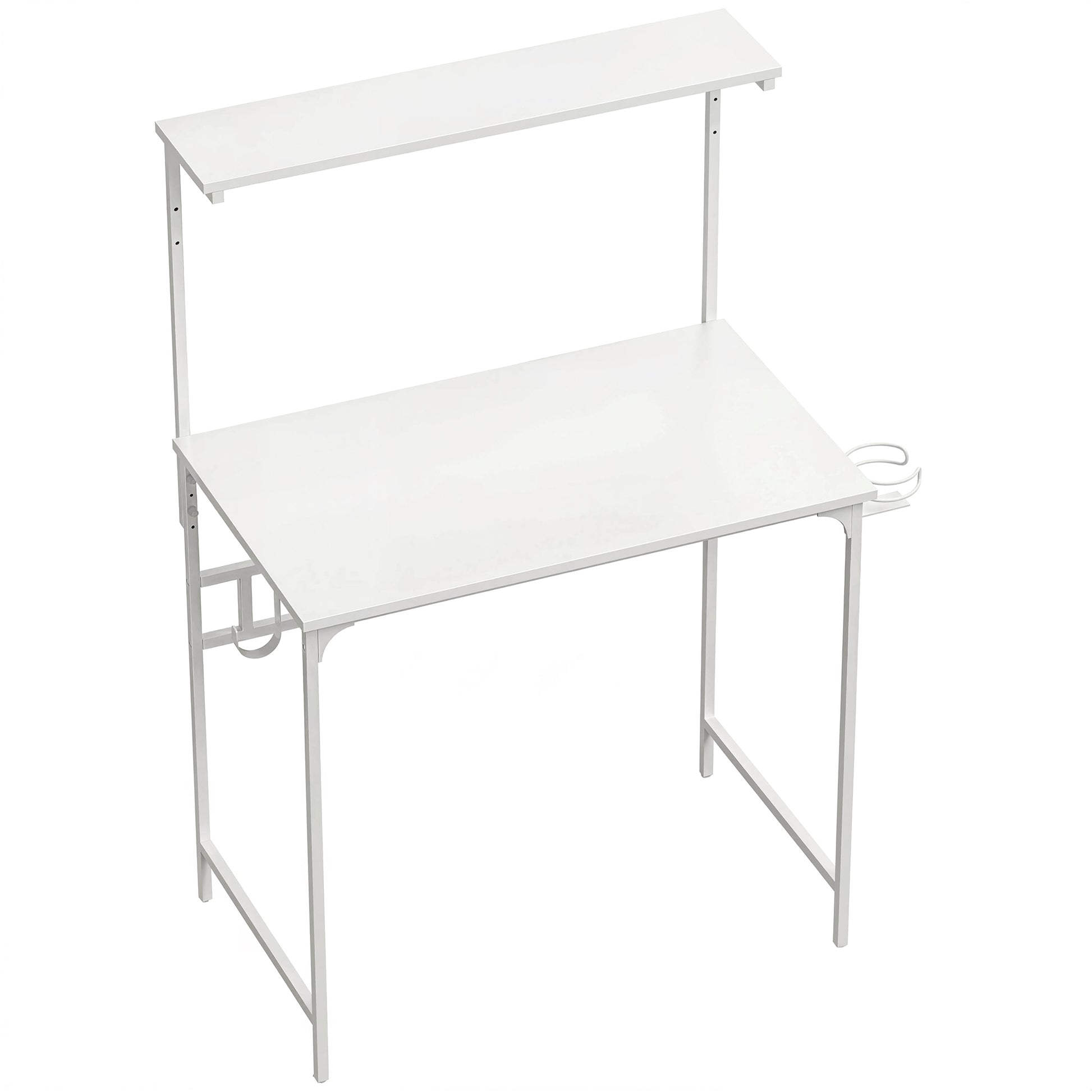 Photo of HOMCOM Computer Desk, 80cm Home Office Study Table with Hutch Shelf, Cup Holder, Headphone Hook, White in White colour on a white background