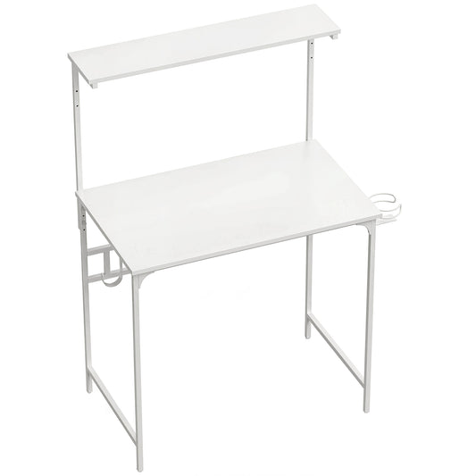 Photo of HOMCOM Computer Desk, 80cm Home Office Study Table with Hutch Shelf, Cup Holder, Headphone Hook, White in White colour on a white background