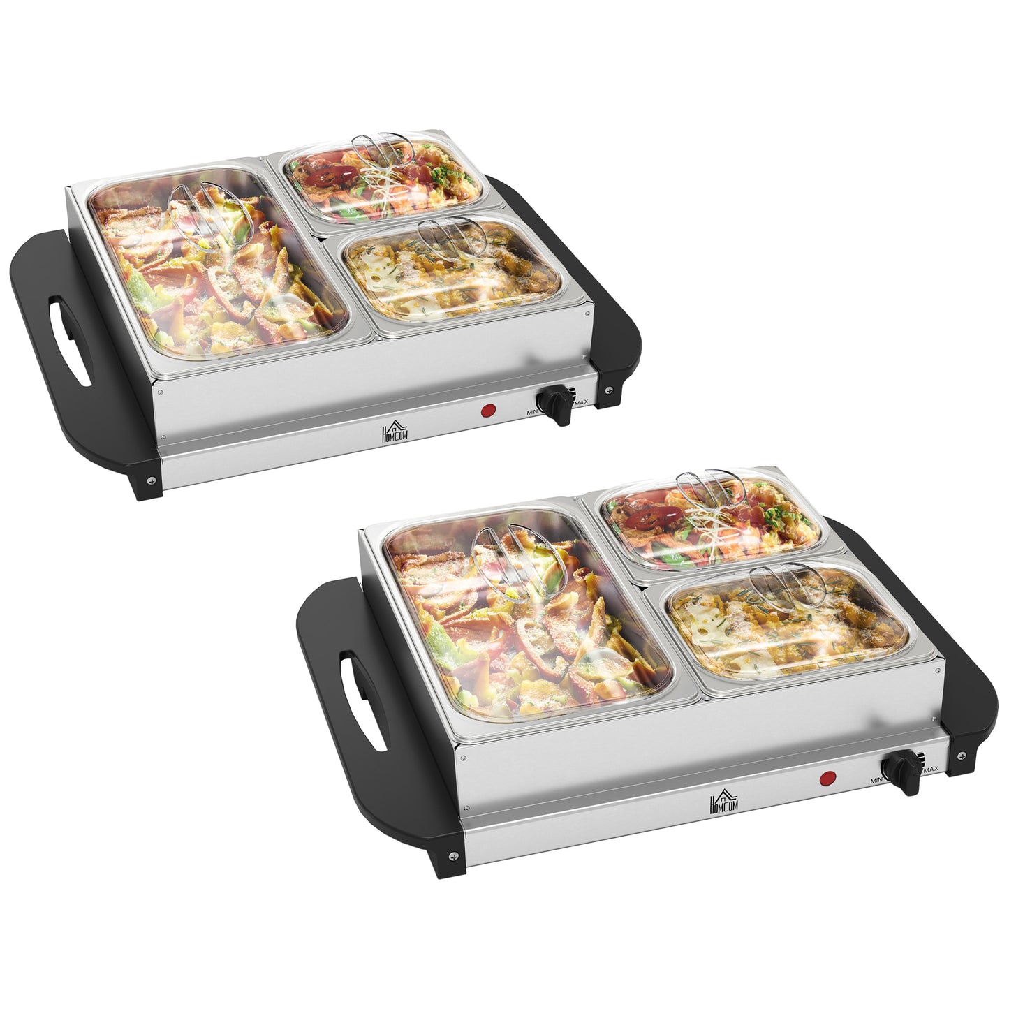 Photo of HOMCOM 4.5L Stainless Steel Electric Buffet Server, with 3x Trays and Lids, Set of 2 in 2 colour on a white background