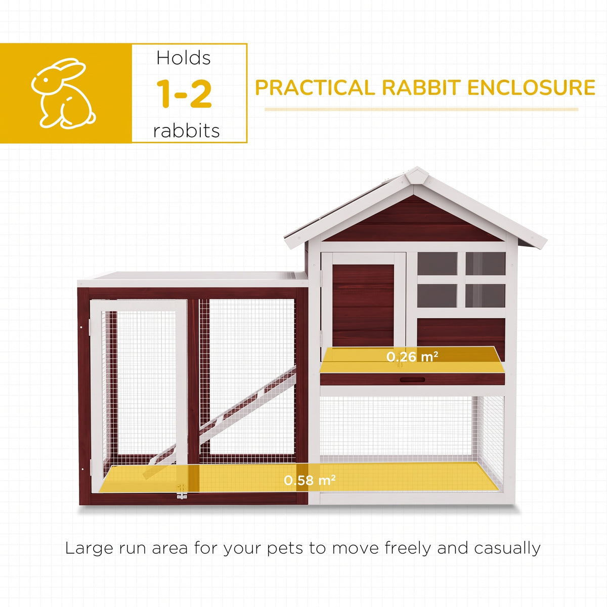 Rabbit hutch with spacious wire-mesh run and raised sleeping area