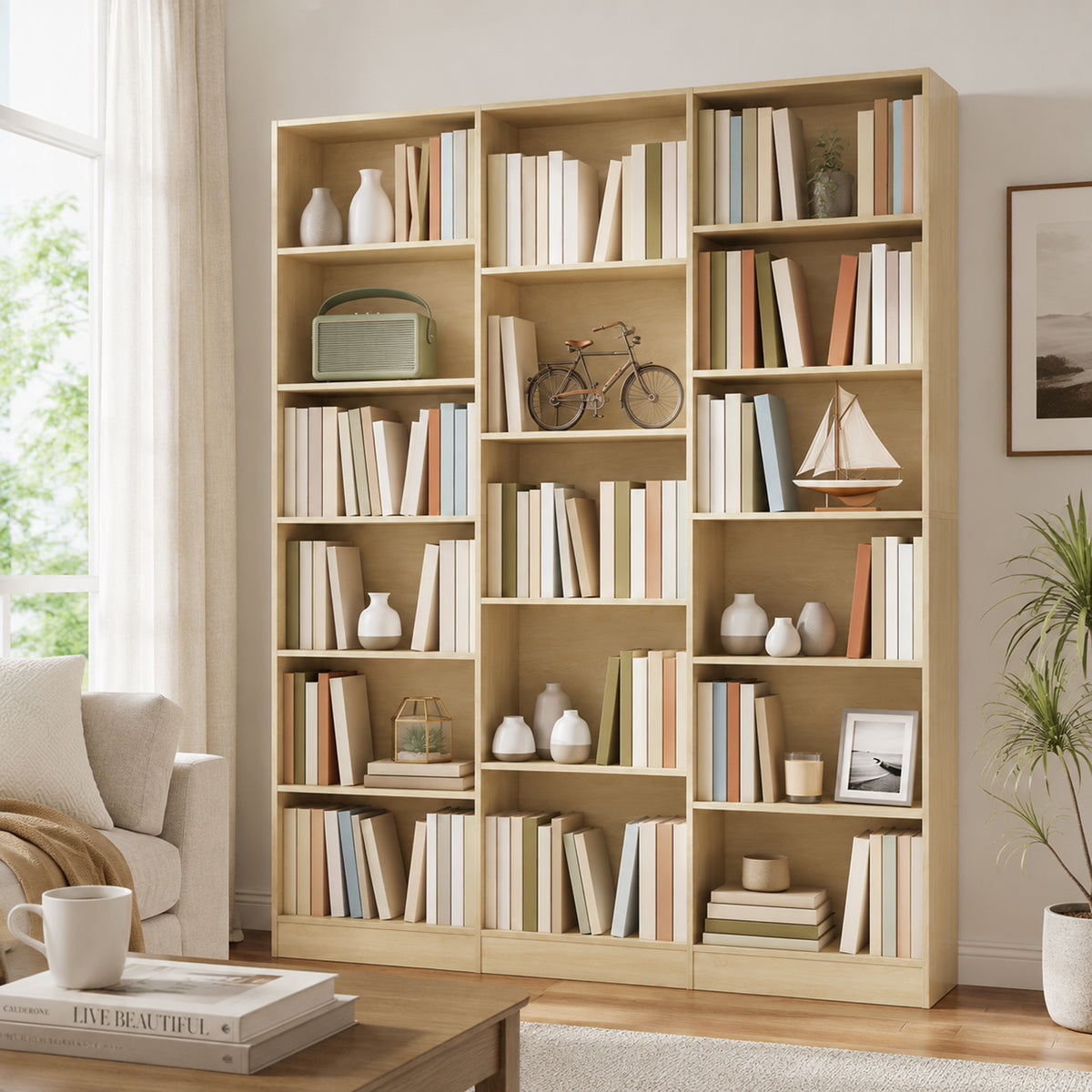 HOMCOM Bookcase with Open Storage, 6-Tier Bookshelf with Anti-Tipping Hardware, Oak