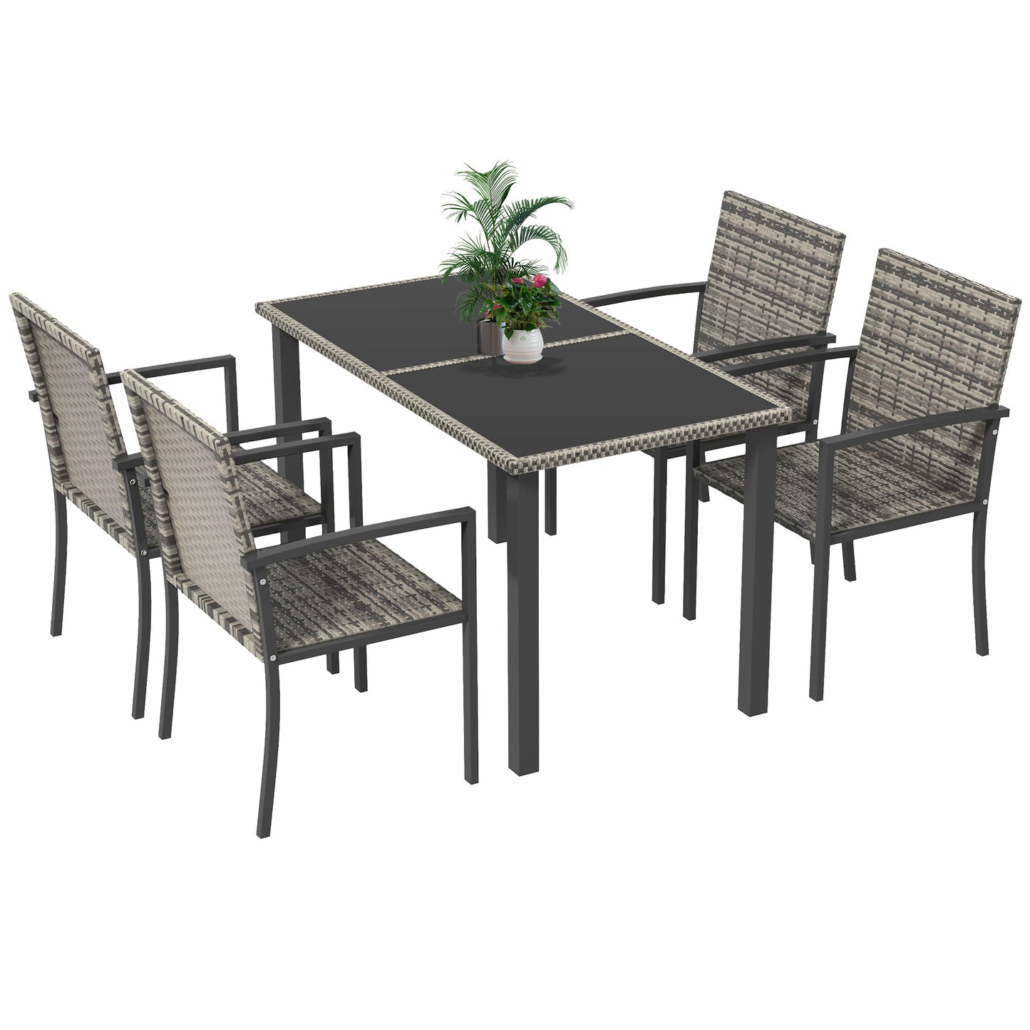 Photo of Outsunny Outdoor Dining Set 5 Pieces Patio Conservatory with Tempered Glass Tabletop,4 Dining Chairs - Mixed Grey in Grey colour on a white background
