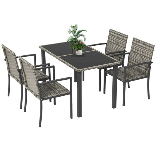 Photo of Outsunny Outdoor Dining Set 5 Pieces Patio Conservatory with Tempered Glass Tabletop,4 Dining Chairs - Mixed Grey in Grey colour on a white background