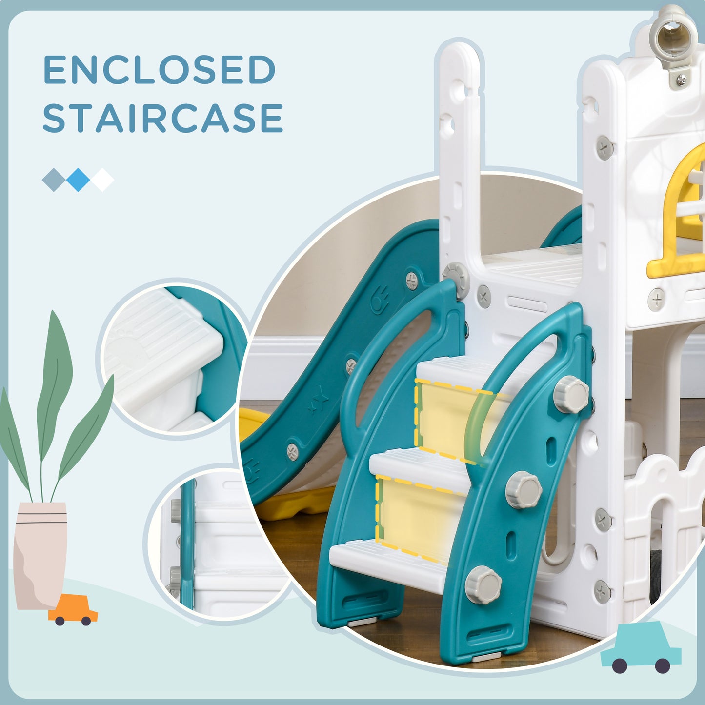 AIYAPLAY 5 in 1 Toddler Slide with Basketball Hoop, Climber, Telescope, Storage Basket, for Ages 1-3 Years, Yellow