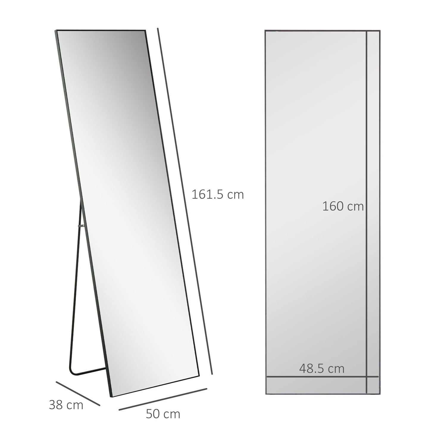 HOMCOM Full Length Mirror, Aluminium Alloy Framed Full Body Mirror with Shatterproof Layer, Standing or Wall Hanging, Black