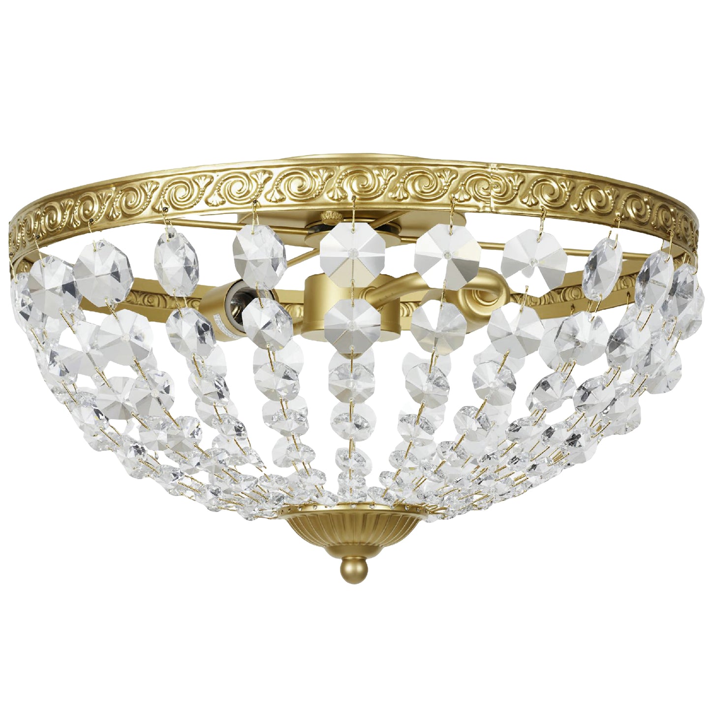 Photo of HOMCOM Crystal Chandelier Ceiling Light with 168 Octagonal Beads, Vintage 2-Light Flush Mount Ceiling Light for Living Room, Bedroom, Hallway, Dining Room, Gold Tone in Tone colour on a white background