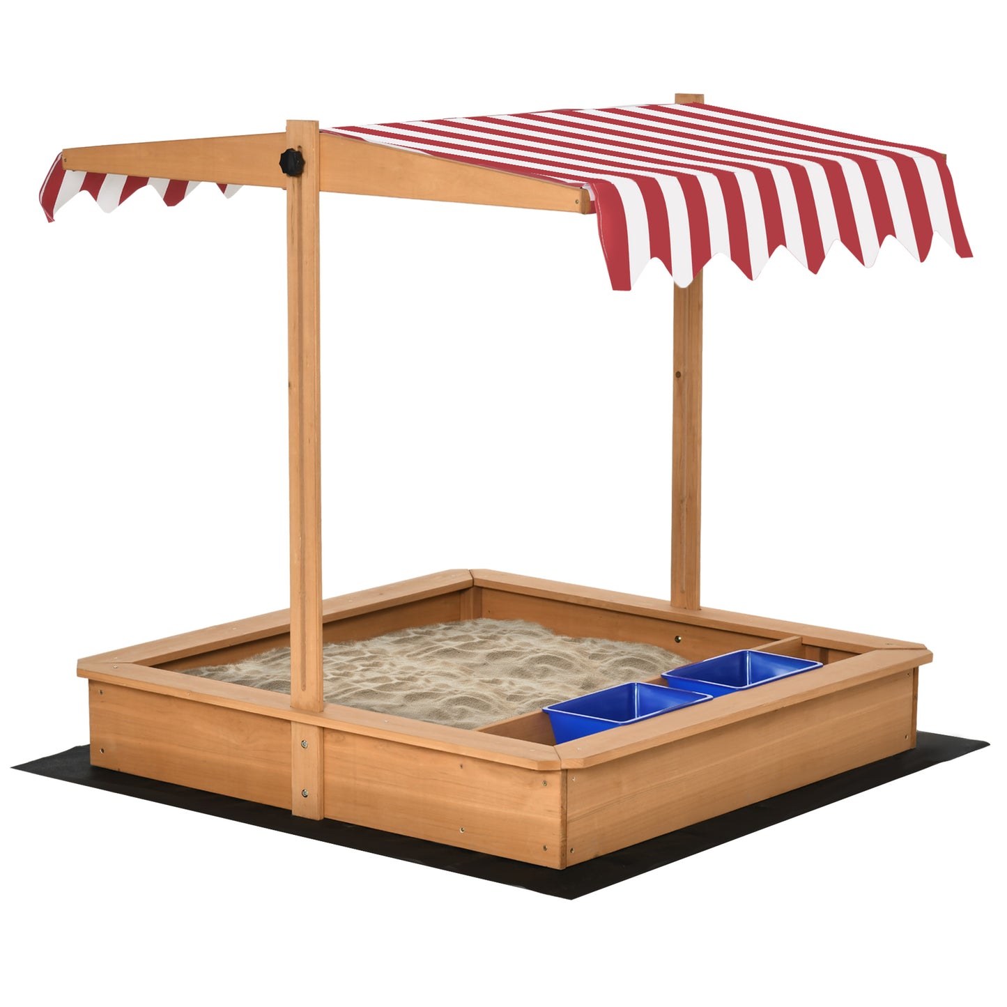Photo of Outsunny Sand Pit Kids Wooden Sandbox with Cover Children Sandpit Play Station Height Adjustable with Canopy, Bottom Liner, Plastic Basins for Outdoor Aged 3-7 Years in Years colour on a white background