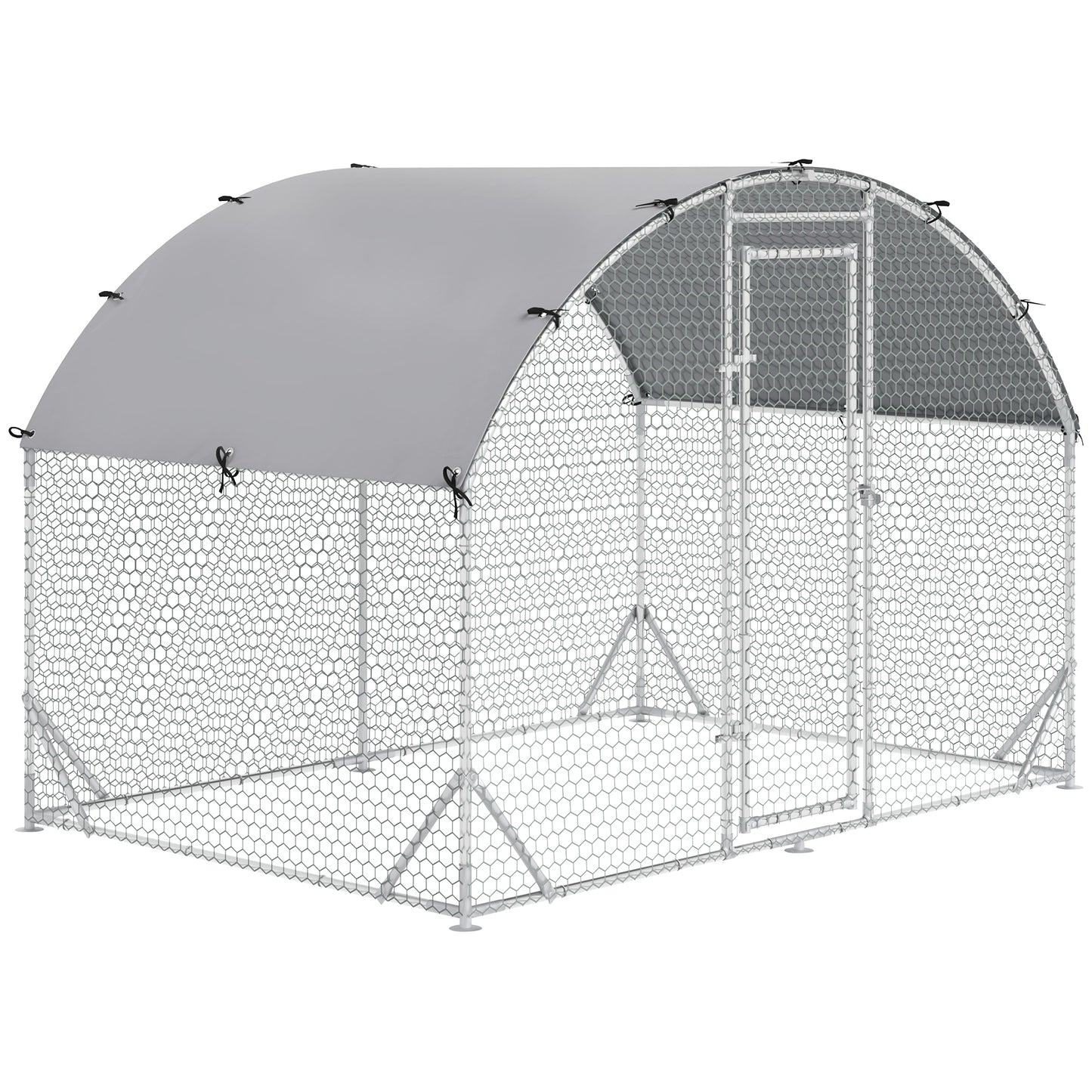 Photo of PawHut Walk In Chicken Run Galvanised Chicken Coop Hen Poultry House Cage Water-Resist Cover, Silver in Silver colour on a white background
