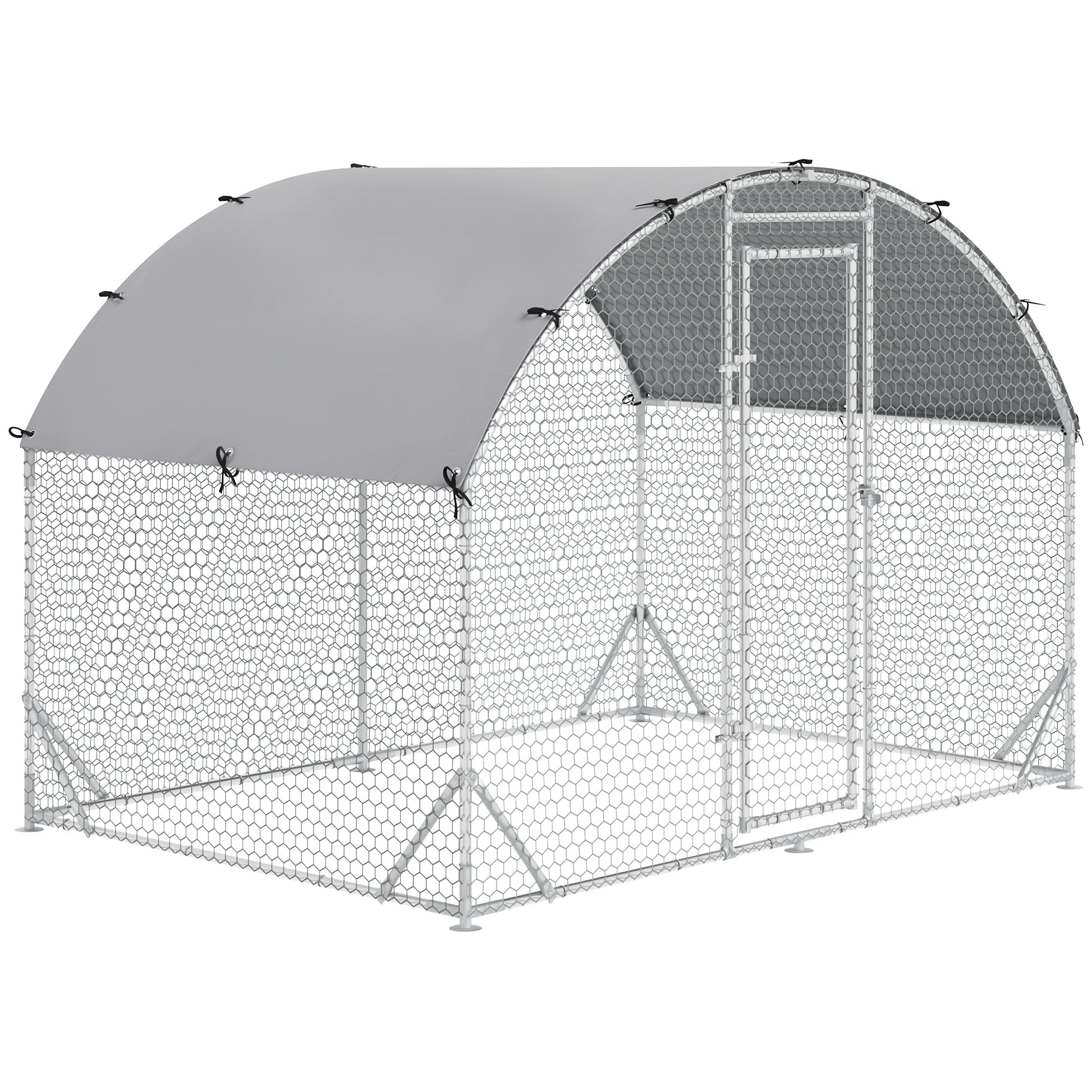 Photo of PawHut Walk In Chicken Run Galvanised Chicken Coop Hen Poultry House Cage Water-Resist Cover, Silver in Silver colour on a white background