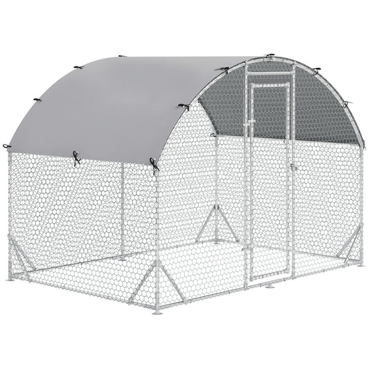 Photo of PawHut Walk In Chicken Run Galvanised Chicken Coop Hen Poultry House Cage Water-Resist Cover, Silver in Silver colour on a white background