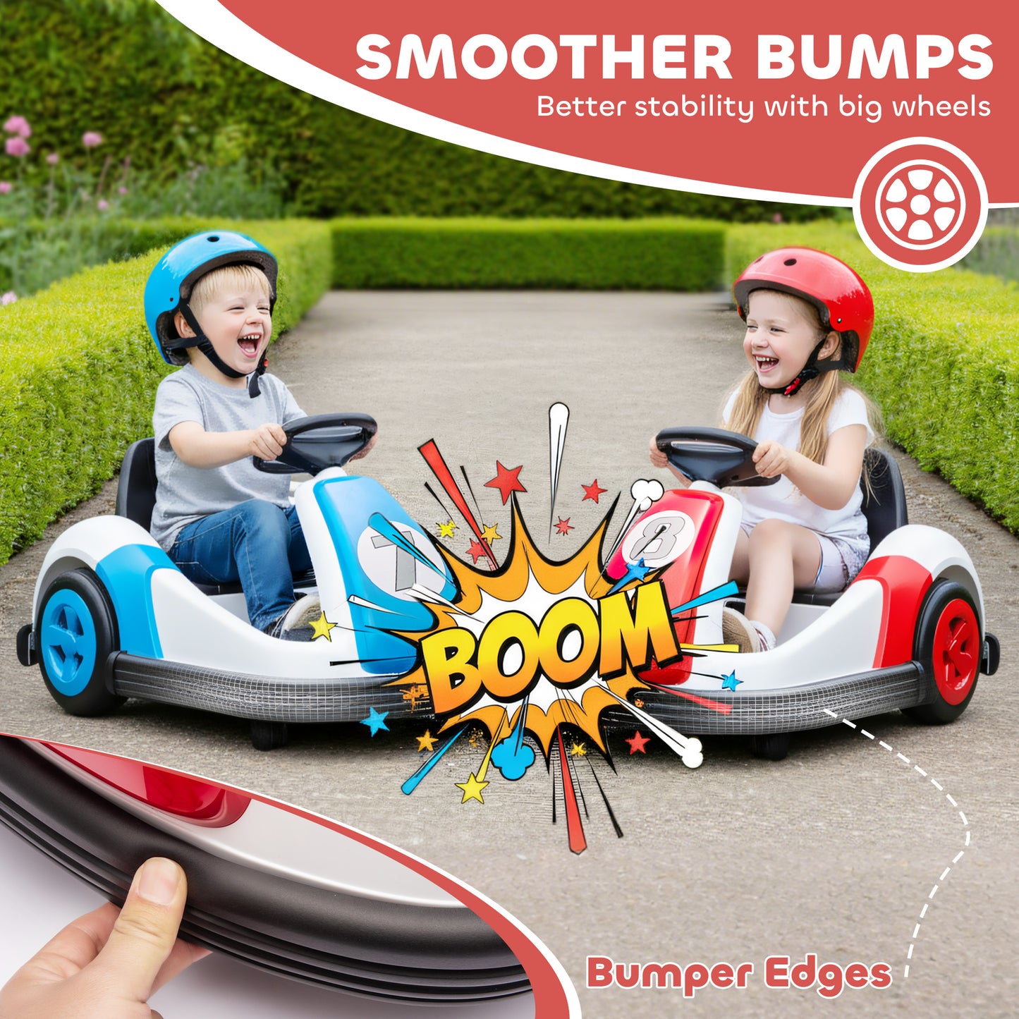AIYAPLAY Kids Bumper Car with 360-Degree Rotation, 6V Electric Ride On Car with Music and Horn for 3-8 Years Old, Red