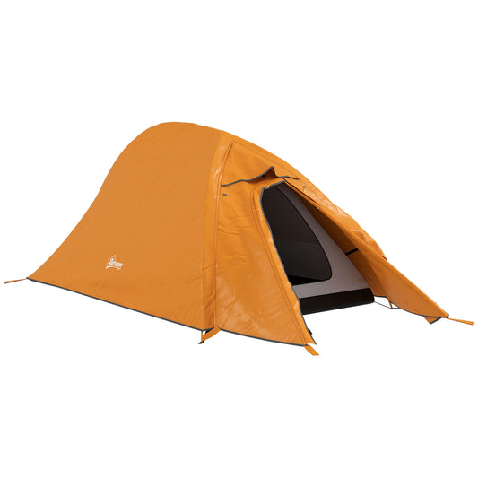 Photo of Outsunny Double Layer Camping Tent, 1-2 Man Backpacking Tent with Carry Bag, 2000mm Waterproof and Lightweight, Orange in Orange colour on a white background
