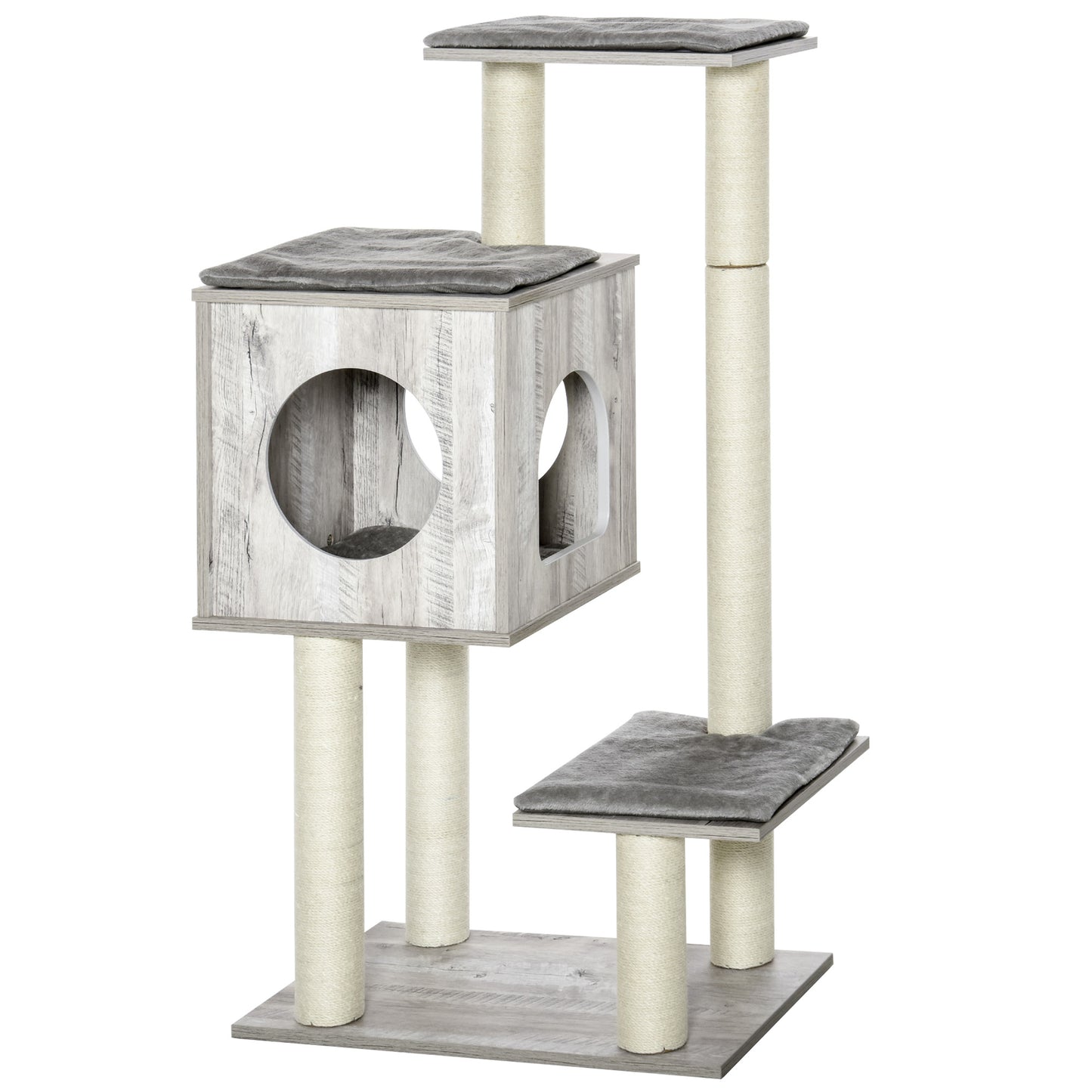 Photo of PawHut Cat Tree for Indoor Large Cats 113cm Kitten Tower Condo Jute Scratching Post Kitten Play House Activity Center Furniture in Furniture colour on a white background