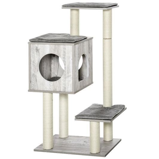 Photo of PawHut Cat Tree for Indoor Large Cats 113cm Kitten Tower Condo Jute Scratching Post Kitten Play House Activity Center Furniture in Furniture colour on a white background