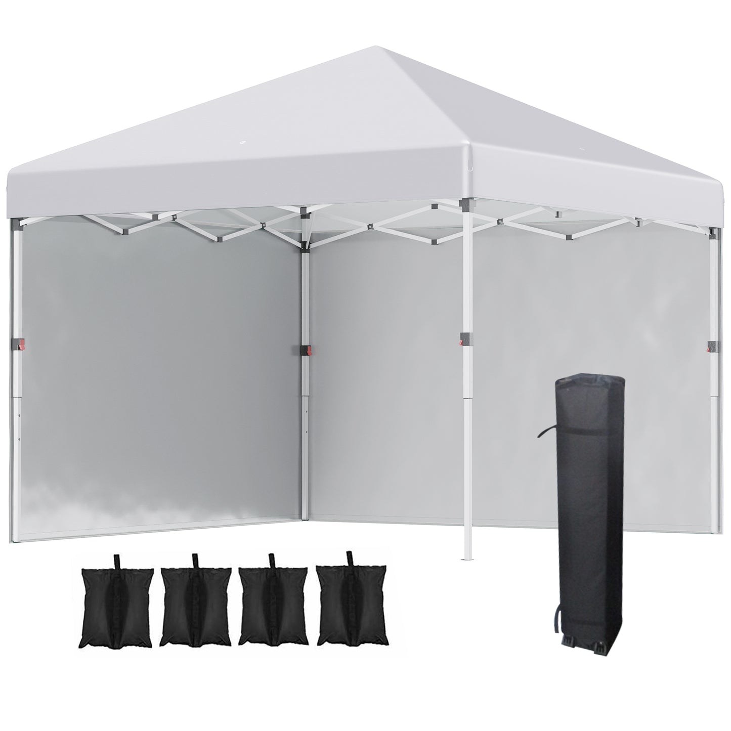 Photo of Outsunny 3 x 3 (M) Pop Up Gazebo, UPF 30+ with 2 Sidewalls, Leg Weight Bags and Wheeled Bag, Height Adjustable Party Tent Event Shelter for Garden, Patio, White in White colour on a white background