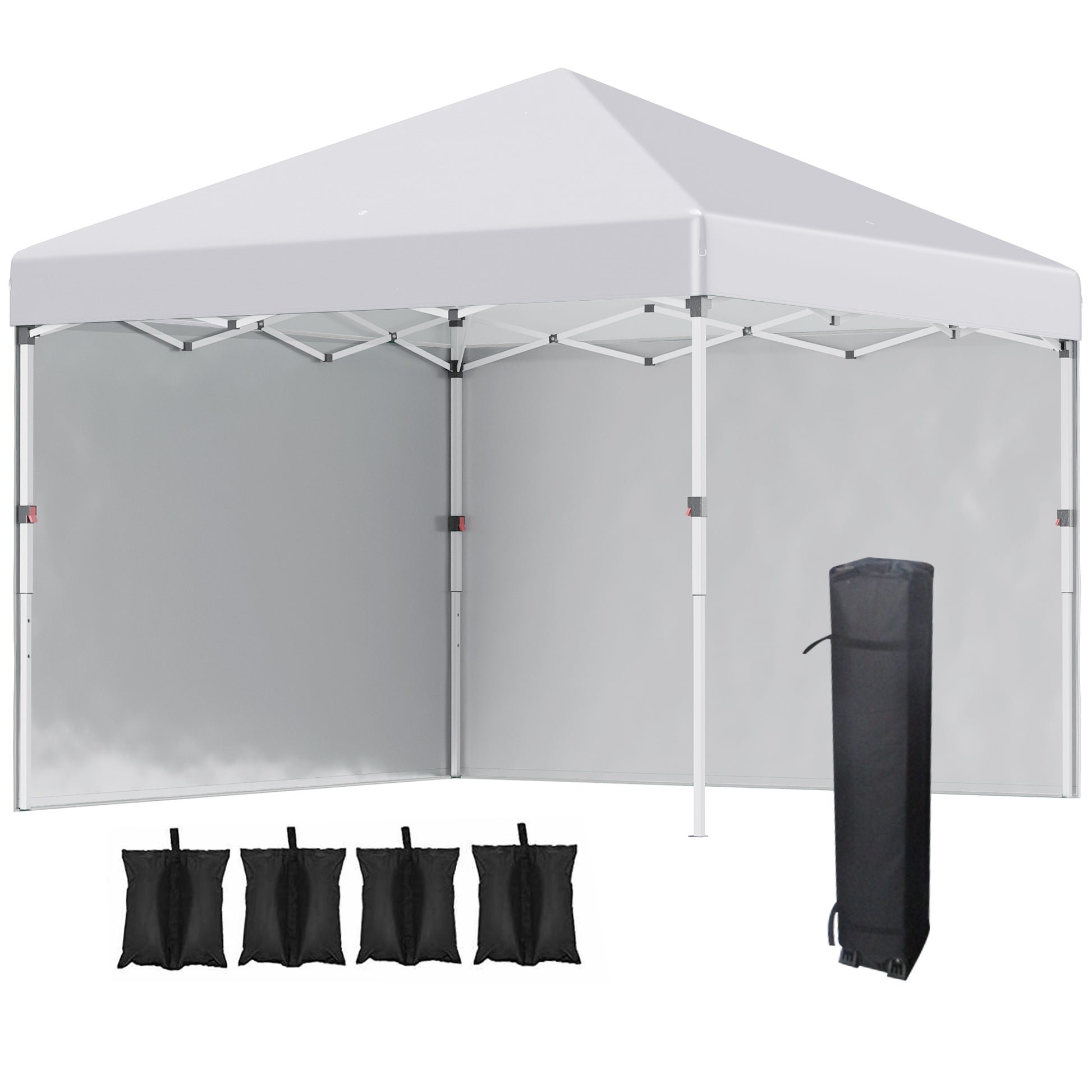 Photo of Outsunny 3 x 3 (M) Pop Up Gazebo, UPF 30+ with 2 Sidewalls, Leg Weight Bags and Wheeled Bag, Height Adjustable Party Tent Event Shelter for Garden, Patio, White in White colour on a white background