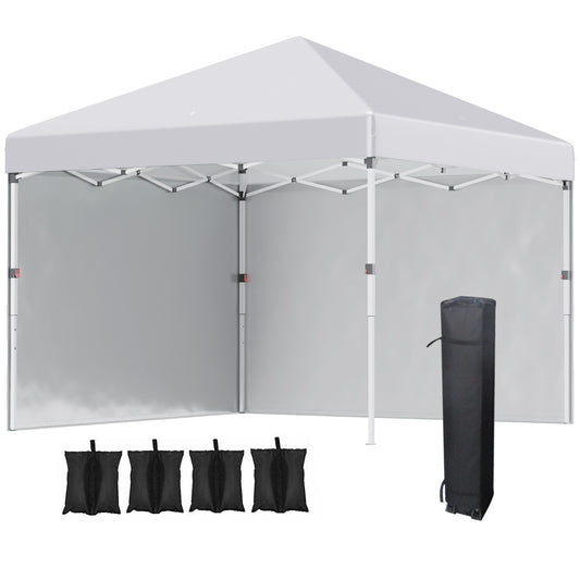 Photo of Outsunny 3 x 3 (M) Pop Up Gazebo, UPF 30+ with 2 Sidewalls, Leg Weight Bags and Wheeled Bag, Height Adjustable Party Tent Event Shelter for Garden, Patio, White in White colour on a white background