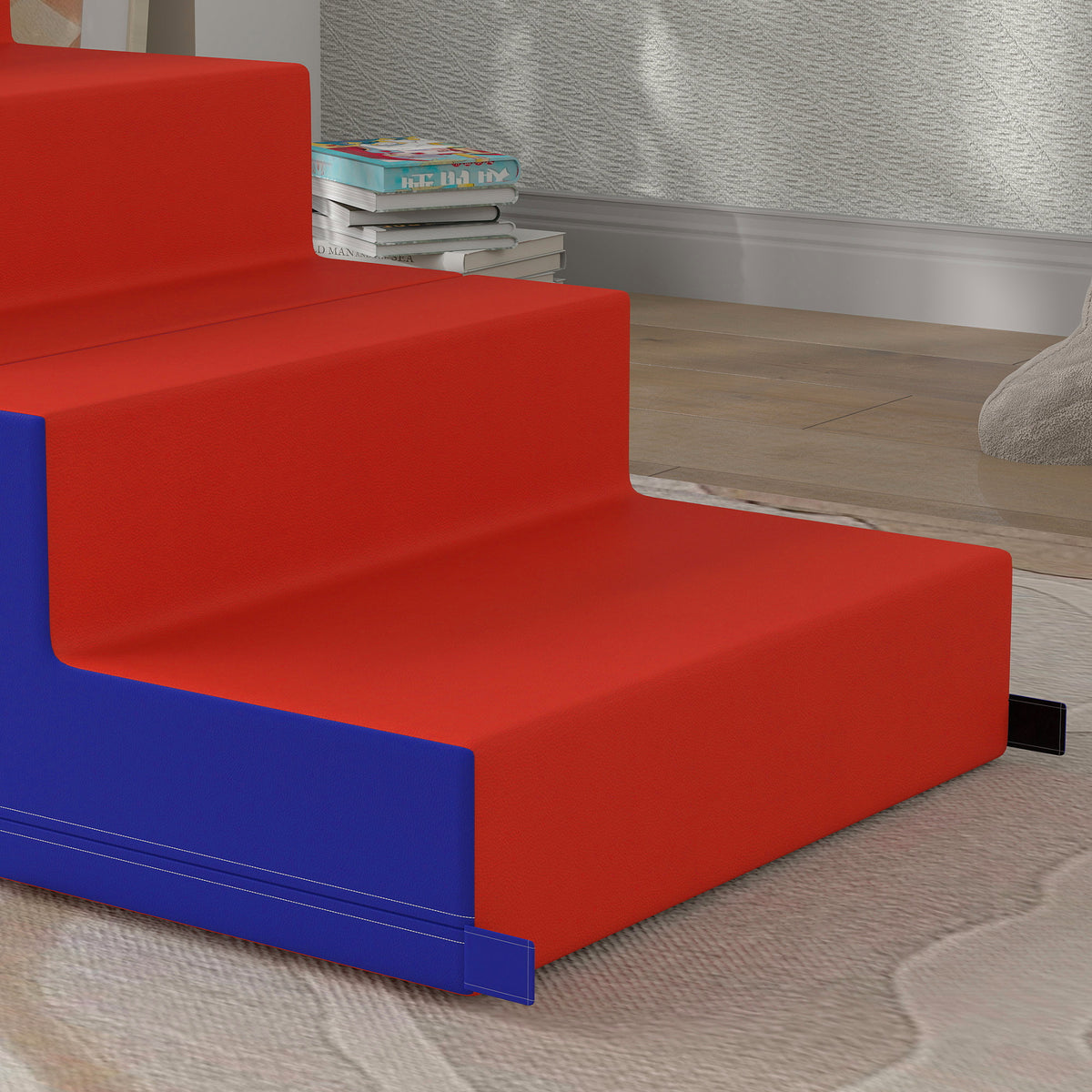 HOMCOM foam climbing steps with red padded treads and blue sides