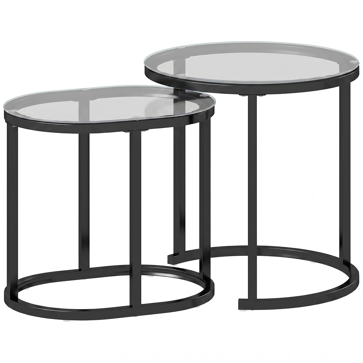 Photo of HOMCOM Nest of Tables with Steel Frame and Tempered Glass Tabletop, Modern Coffee Table Set of 2, Black in Black colour on a white background