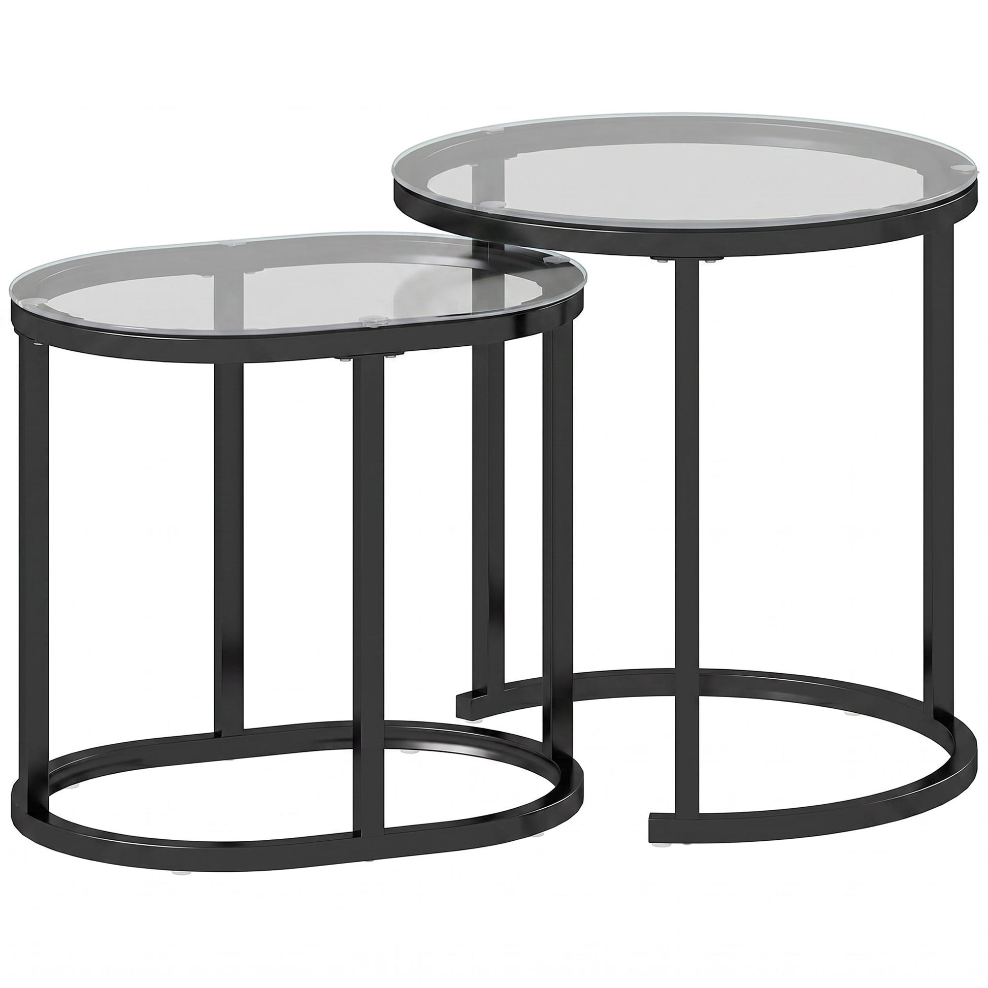 Photo of HOMCOM Nest of Tables with Steel Frame and Tempered Glass Tabletop, Modern Coffee Table Set of 2, Black in Black colour on a white background