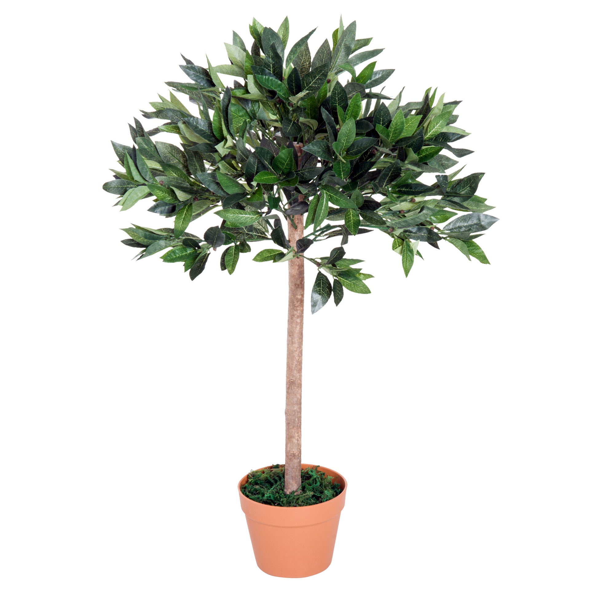 Photo of Outsunny Artificial Bay Tree In Pot, 3ft Tall Indoor Outdoor Garden Topiary Ball with Solid Wood Trunk, Realistic Lush Green Leaves for Home Office Garden Porch in Porch colour on a white background