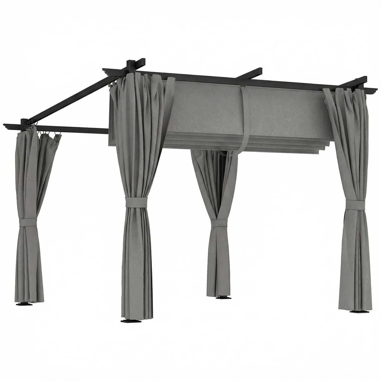 Photo of Outsunny 3 x 3 m Retractable Roof Pergola, with Curtains - Light Grey in Grey colour on a white background