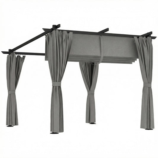 Photo of Outsunny 3 x 3 m Retractable Roof Pergola, with Curtains - Light Grey in Grey colour on a white background
