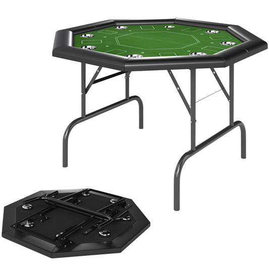 Photo of SPORTNOW 8 Player Folding Poker Table, Portable Octagon Blackjack Table with Cup Holders, Padded Edge, Green in Green colour on a white background