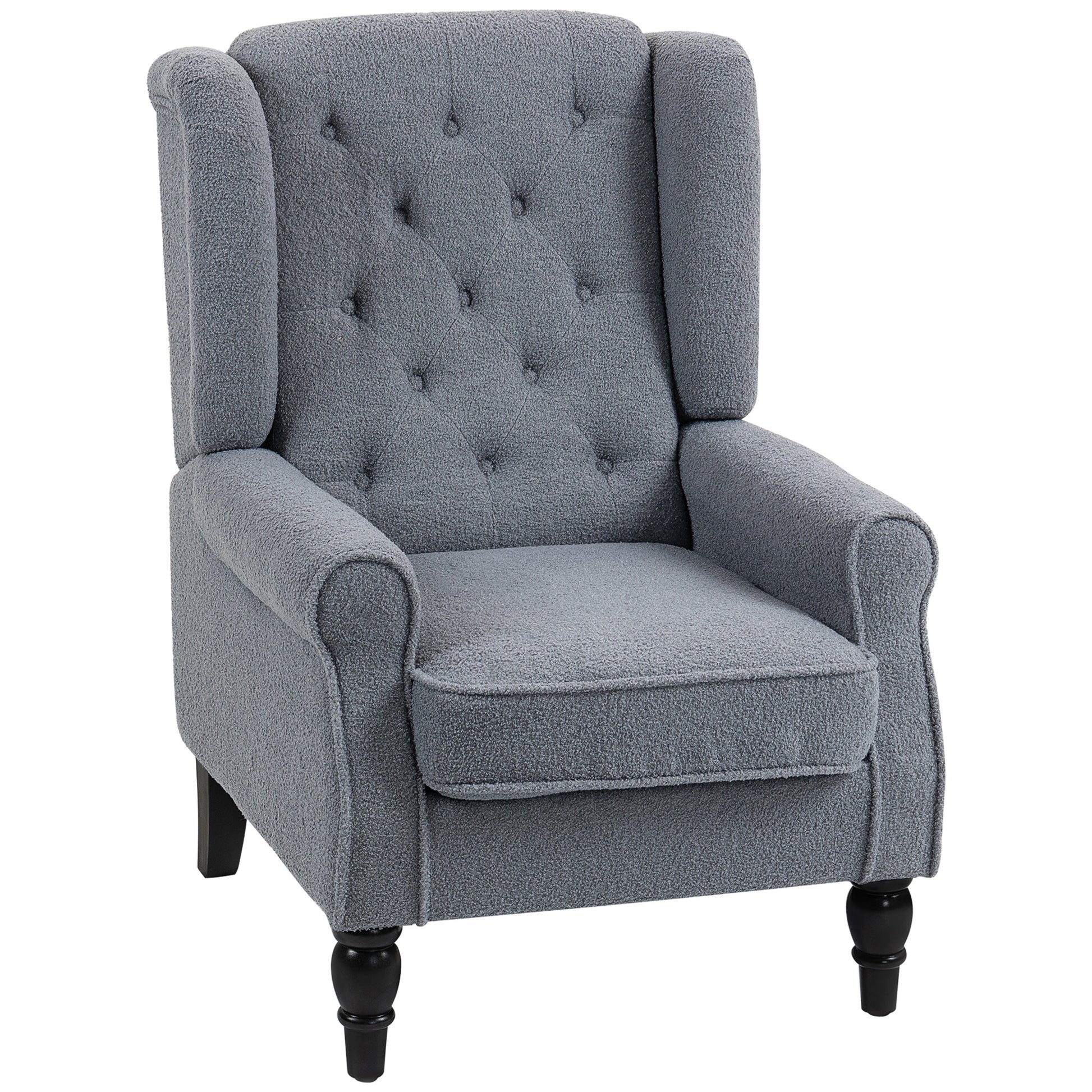 Photo of HOMCOM Wingback Accent Chair, Retro Upholstered Button Tufted Occasional Chair for Living Room and Bedroom, Grey in Grey colour on a white background