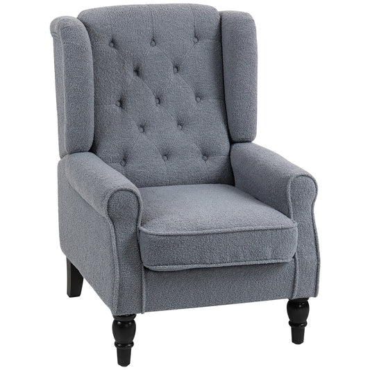 Photo of HOMCOM Wingback Accent Chair, Retro Upholstered Button Tufted Occasional Chair for Living Room and Bedroom, Grey in Grey colour on a white background