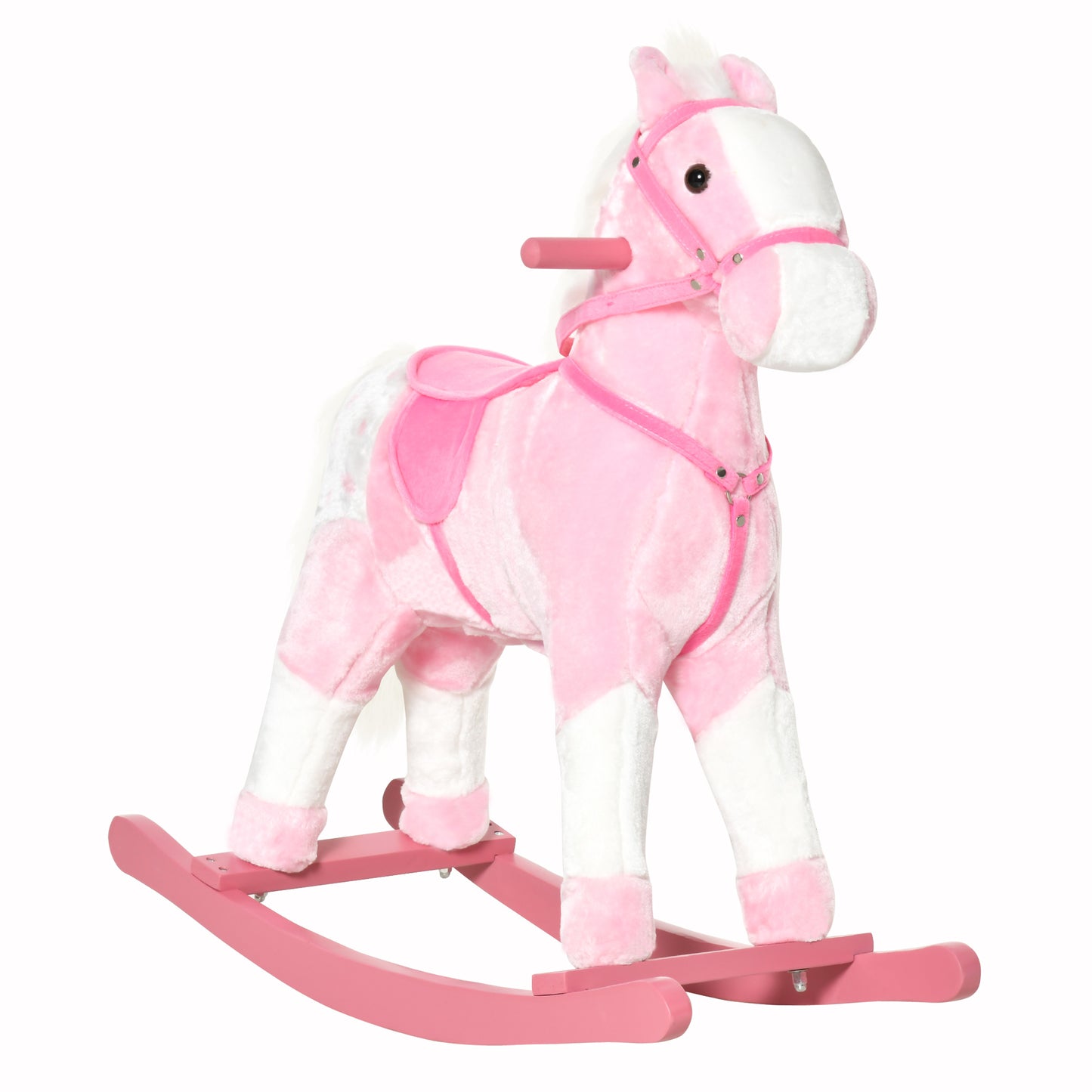 Photo of HOMCOM Baby Rocking Horse Plush Ride on Animals Rocker with Sound Handle Grip for Kids 3-6 Years - Pink in Pink colour on a white background