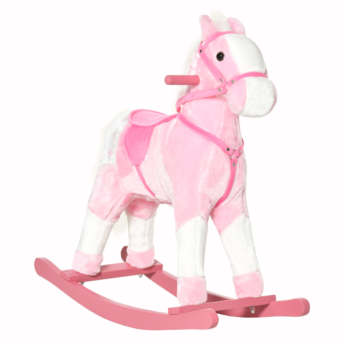 Photo of HOMCOM Baby Rocking Horse Plush Ride on Animals Rocker with Sound Handle Grip for Kids 3-6 Years - Pink in Pink colour on a white background