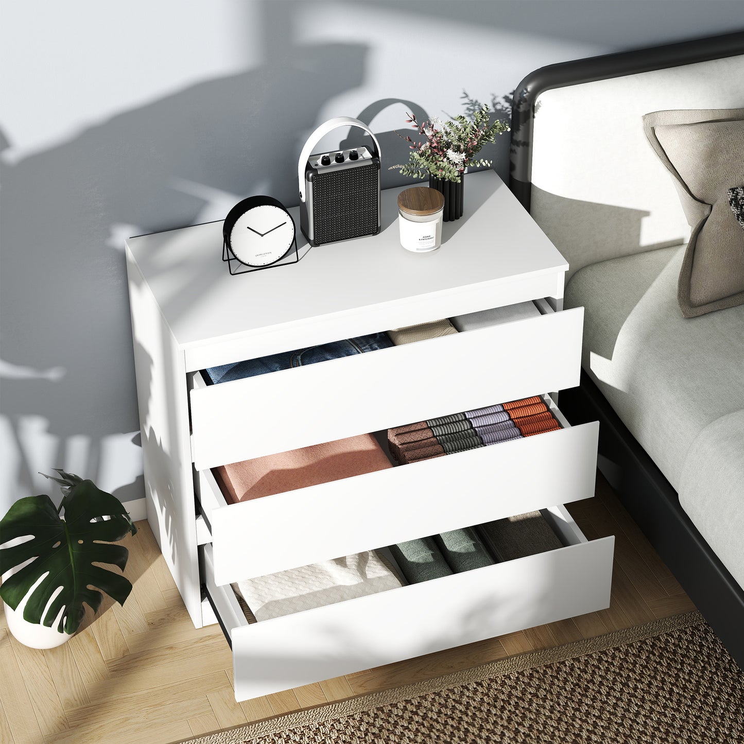 HOMCOM Chest of Three Drawers - White