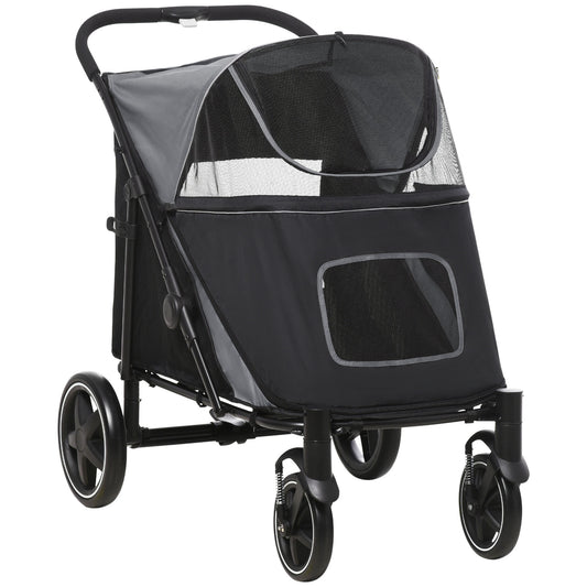 Photo of PawHut Foldable Pet Stroller, with Universal Wheels, Shock Absorber, for Medium and Large Dogs - Black in Black colour on a white background