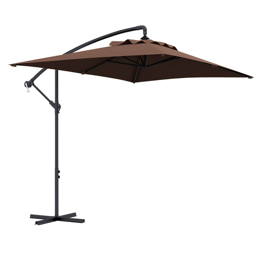Photo of Outsunny 3m Square Canopy Cantilever Parasol, with Cross Base - Brown in Brown colour on a white background