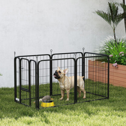 PawHut black dog playpen set up outdoors with a dog inside