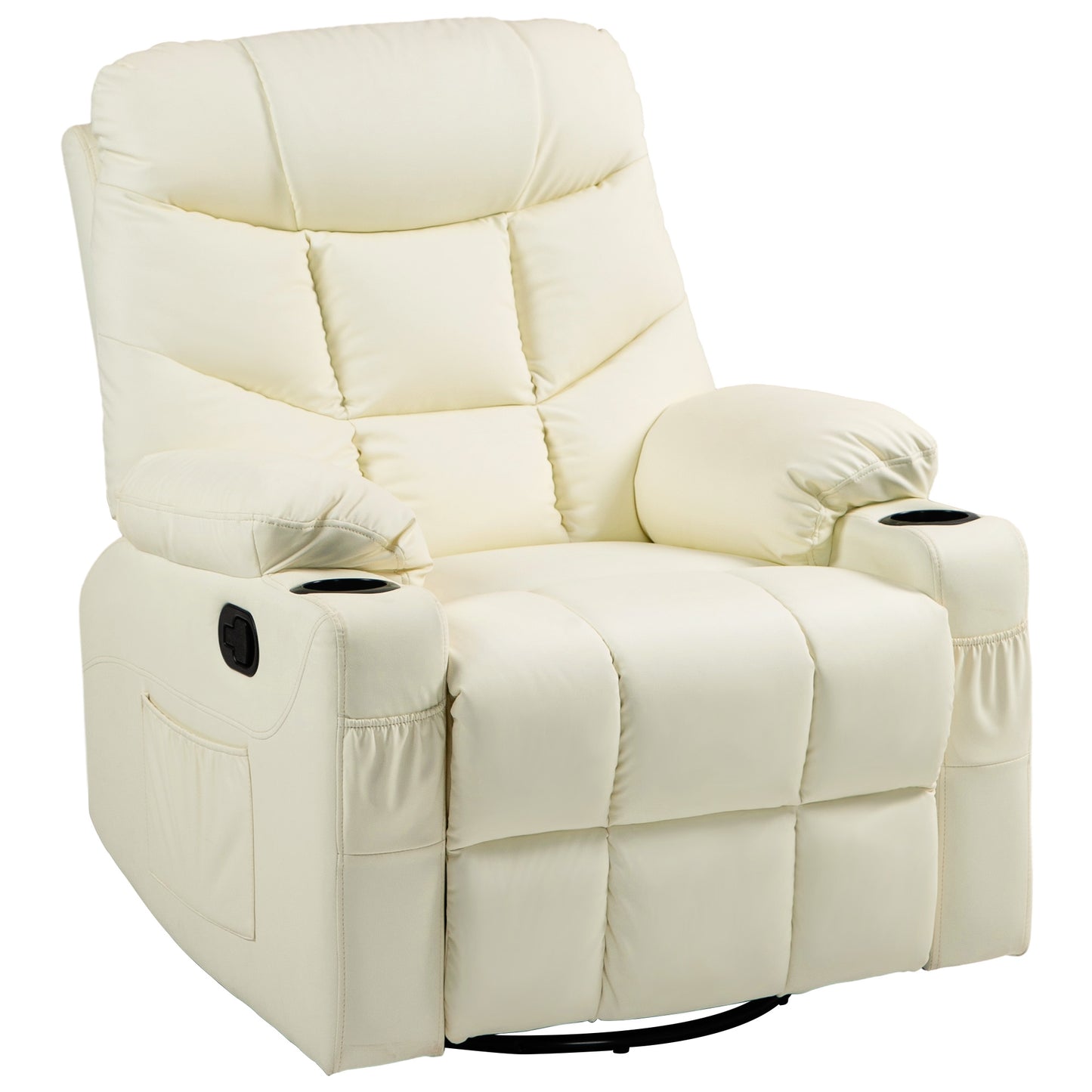 Photo of HOMCOM Manual Reclining Chair, Recliner Armchair with Swivel, Faux Leather, Footrest, Cup Holders, 86x93x102cm, Cream in Cream colour on a white background