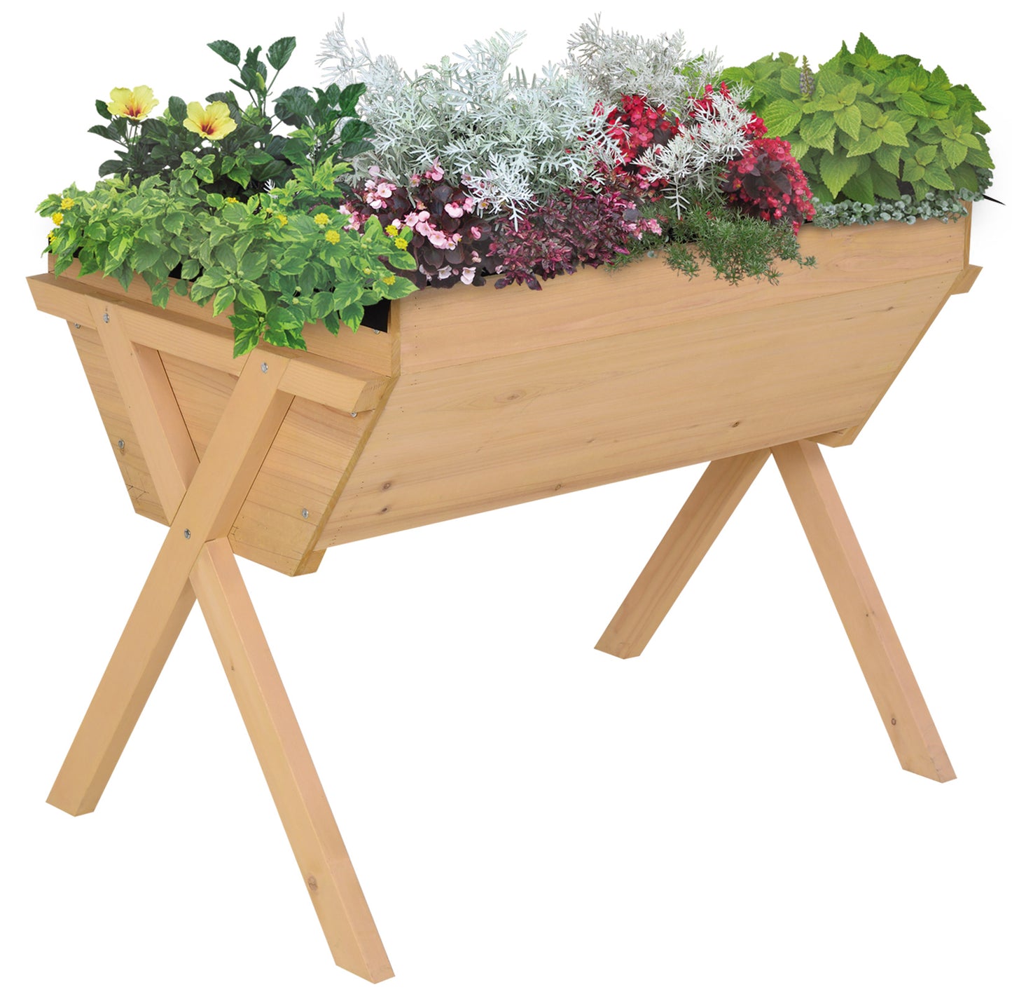 Photo of Outsunny Large Fir Wood Raised Plant Stand Oak Tone in Tone colour on a white background