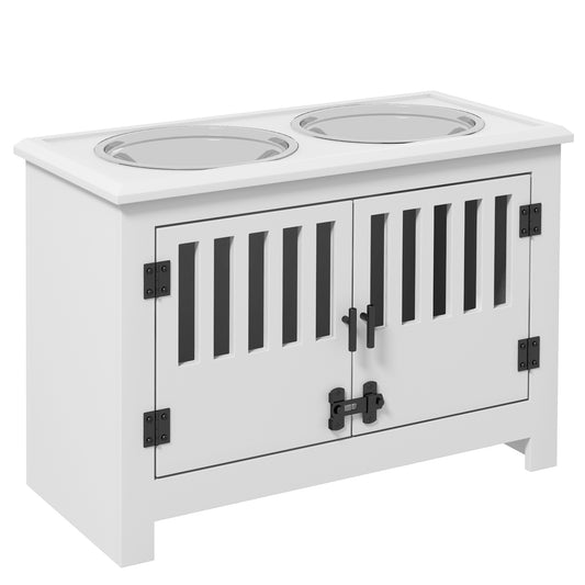 Photo of PawHut Raised Dog Bowls, Pet Feeding Station, with Storage, Food and Water Bowls, for Large Dogs - White in White colour on a white background