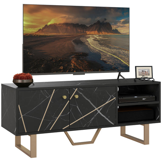 Photo of HOMCOM TV Stand Cabinet for TVs up to 50 Inches, TV Unit with Storage Shelves and Cupboard for Living Room, Black Marble Tone in Tone colour on a white background
