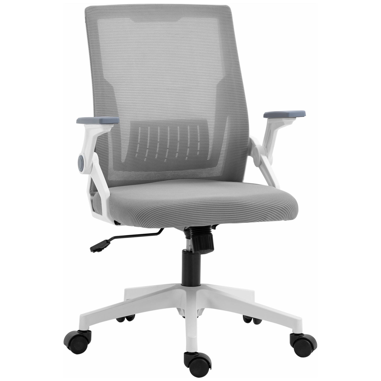 Photo of Vinsetto Mesh Office Chair, Desk Chair with Lumbar Support, Flip-up Armrest, Swivel Wheels, Adjustable Height, Grey in Grey colour on a white background