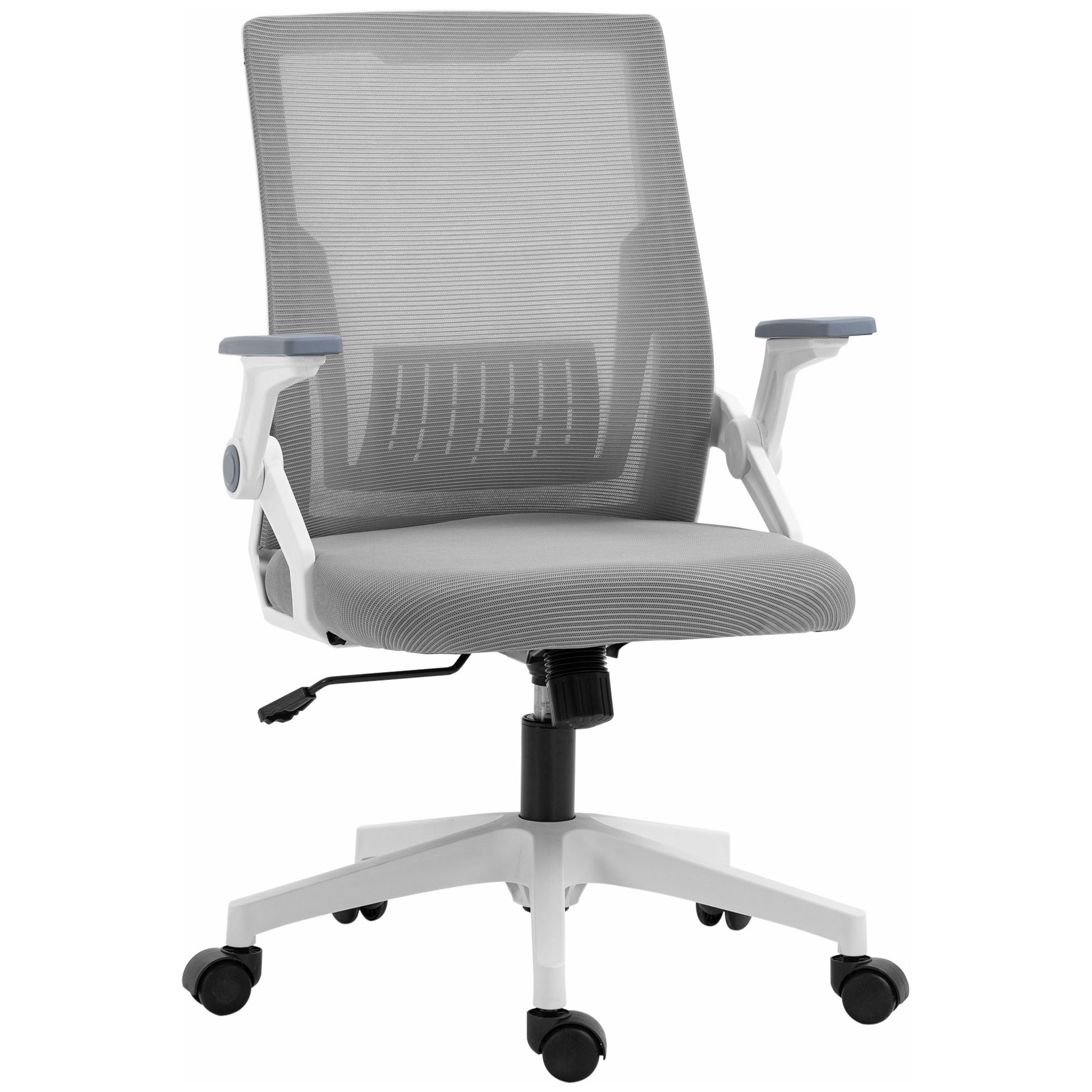 Photo of Vinsetto Mesh Office Chair, Desk Chair with Lumbar Support, Flip-up Armrest, Swivel Wheels, Adjustable Height, Grey in Grey colour on a white background