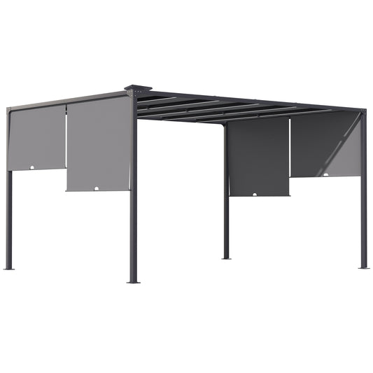 Photo of Outsunny 3(m) x 4m Metal Pergola with LED Lights, Outdoor Garden Pergola with Sliding Roof, Solar Powered, for BBQ, Lawn, Dark Grey in Grey colour on a white background